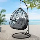 Outdoor Egg Swing Chair Wicker Rattan Furniture Pod Stand Cushion Grey GR-AB