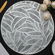 Mabbcoo Placemats Set of 6, Round Leaf Place Mats for Dining Table Hollowed-Out Pressed Vinyl Table Mats for Holiday Party Wedding Accent Centerpiece Dinner Table Decoration (Silver)