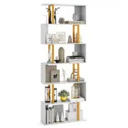 Costway 6-Tier Geometric Bookcase Decorative S-Shaped Storage Bookshelf w/Metal Frame White