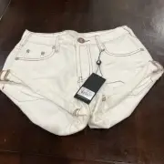 NWT One Teaspoon Bandits Shorts Womens Size 0 US White Beau Retail $110