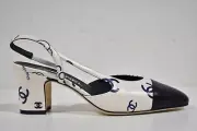 Chanel 23P Mademoiselle Coco Sling White Blue CC Logo Slingback Sandal Heel 40