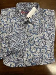 Robert Graham Men’s SZ L Classic Fit Blue Purple Wendell Flip Cuff Shirt NWT
