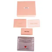 NEW $420 MIU MIU Metallic Silver Leather MADRAS LOVE HEART Wallet CARD CASE NIB