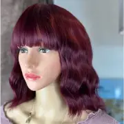 Burgundy wig with bangs