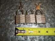 Lot of 3 Locks 1-1/8" General Use Padlock 2 Keyed Different 3rd is Master Keyed