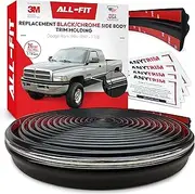 All-Fit Automotive Replacement SBS - Side Body Molding – OEM Grade Black Chrome Trim fits 1994-1997 Dodge Ram – Easy Install with 3M Automotive Tape (26 Ft)