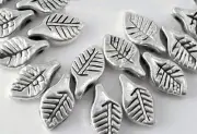 Antiqued Silver Plated Pewter 10x6mm Double Sided Leaf Leave Drop Beads (20) *