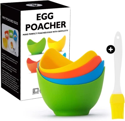 Tongke 4 Pack Egg Cooker - High Temperature Resistant Silicone Egg Poacher, F...