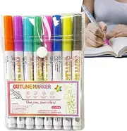 Outline Markers For Kids - 8X Outline Squiggles Shimmer Markers Set,Pens For Art, Drawing, Writing, Greeting Cards, Scrapbooking