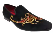 La Milano Scorpio Mens Black Velour Embroidered Loafers A11886