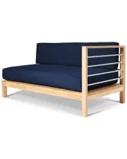 Curated Maison Leon Teak Outdoor Sectional Right With Sunbrella Navy Cushion