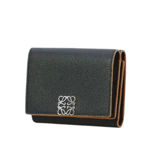 【LOEWE 羅威】全新福利品 Anagram Trifold 石紋小牛皮 三摺 零錢包 短夾 卡夾 皮夾 黑色