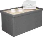 B FSOBEIIALEO Storage Ottoman with Tray, Linen Coffee Table Folding Long Shoes