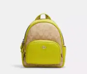 COACH NWT Mini Court Backpack In Signature Canvas Light Khaki/Key Lime Green