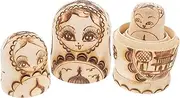 Kisangel 1 Set Handmade Russian Matryoshka Dolls with Pyrography Relief Design Unique Decoration Present for Home for Special Occasions and Cultural Appreciation