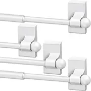 Yaocom 4 Pcs Magnetic Curtain Rods for Metal Door 28 to 48 Inch, 1/2" Multi-use Adjustable Appliance Magnetic Rod for Window Frames, Cabinets, Refrigerators, Dishwashers(White)