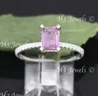 14k White gold Natural Diamond & Emerald Cut Pink Sapphire Ring 1.30 ct