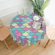 Mermaid Tablecloth Round Table Cloth 60 Inch Waterproof Party Table Covers for Picnic Kitchen Outdoor Green
