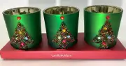 Pier 1 Imports Mercury Glass Beaded Christmas Tree Green Candle Holder Set of 3