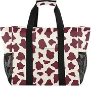 [sanluoli] Storage Bags Foldable Beach Bag Tote With Compartments Canvas Laundry Carrying Bag, Brown Cow Spot, 1 size