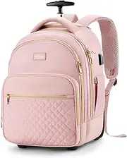 [Arcoyard] Small Rolling Backpack, Carry-on Luggage Under Seat with Wheels for Adults, Pink, Pink, 15.6 pulgadas, Urban, Contemporary, Casual