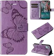 Retro Solid Color Leather Case Compatible with Nokia C12 G22 C 12 G 22 Butterfly Phone Covers Simplicity Pretty Full Body Protective Shell (Purple,Nokia C12)