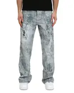 Purple Brand Worn Embroidered Camo Baggy Fit Jeans in Light Indigo
