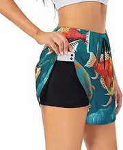 [GaxfjRu] Ocean Underwater Fish Print Women's Running Shorts High Waisted Running Shorts Pocket Sporty Gym Elastic Short