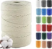 4mm×300m Macrame Cotton Cord, Soft 4 Strand Twisted 100% Natural Cotton for Handmade Wall Hanging, DIY, Craft Making, Knitting, Plant Hangers, Decorative Projects