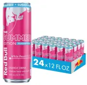 (24 Pack) Red Bull Summer Edition Sugar Free White Peach Energy Drink, 12 Fl Oz