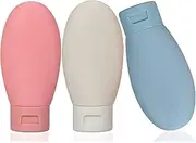 3 Pcs Travel Bottles Set,60ML Travel Bottles & Containers,Small Mini Empty Plastic Squeeze Bottles for Travel Toiletries,Shampoo and Conditioner with Storage Bag, Pink,white,blue, M