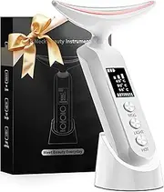Facial Neck Massager Portable Charging Dock - 3 Heat Settings, Vibrating Face Massage, 9-Color LED Light & 72Hrs Battery | Home Spa Travel Skincare - White