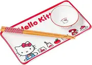 Silver Buffalo Sanrio Hello Kitty Boxed Red and White Ceramic Sushi Set, 3 Piece