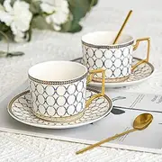 CwlwGO- European Bone China Tea Cup Sets Of 2, Blue and White Porcelain Tea Cups and Saucers,For Women Tea Party or Gifts Giving.