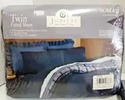 VTG Jubilee NOS Twin Flat & Fitted Sheet Set USA Percale 180 TC Indigo Navy Blue