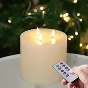 [AMAGIC] 6"x6" Extra Large Flameless Candles with 3 Wicks, Battery Operated Candles with Remote Control and Timers, 6 inch Diameter LED Pillar Candles, Real Wax, Ivory