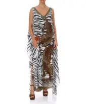 new CAMILLA FRANKS SILK CRYSTALS COSMIC CONFLICT V-NECK DRESS W/ BACK OVERLAYER.