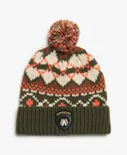 Apres Ski Knitted Beanie Hat | Army Khaki Fairisle