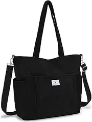 [VX VONXURY] Tote Bag for Women Corduroy Large Shoulder Bag with Multi Pockets Lightweight Handbag for Work College Shopping