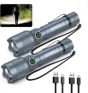 Flashlight Super Bright Rechargeable High Lumens, Waterproof, Durable, 2 Pack
