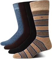[Tommy Hilfiger] Men's Dress Socks - 4 Pack Lightweight Soft Cotton Blend Dress Socks - Comfort Stretch Crew Socks for Men