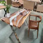White Epoxy Resin Console Table Top, Epoxy Resin Live Edge Wooden Table Top Deco
