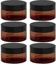 1 oz Amber Plastic Cosmetic Jars Leak Proof Container with Black Lid for Cream, Lotion, Powder, ointment, Beauty Products etc, 6 Pcs.