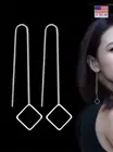 Women 925 Sterling Silver Earrings Simple Square Tassel Threader Ear Chain 1988