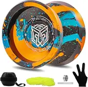 [YOYOSTUDIO] H17 Responsive Yoyo Professional Dual Purpose Yoyo for Kids 8-12 Unresponsive Yo Yo for Adults with Yoyos Bearings Kits, 10 Yo-Yo Strings, Case & Glove (Black Gold Blue)