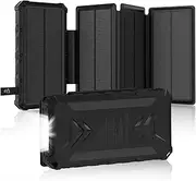 Solar Charger 20000mAh Solar Power Bank with Dual 3A Outputs Fast Charging Portable Charger, 4 Solar Panels External Battery Pack Waterproof and Flashlights for Phone,Tablet,Outdoor,Camping (Black)