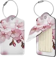 [FJWSLCH] Cherry Blossom Luggage Tag for Suitcases, 4 PCS Suitcase Tags, Identifiers Travel Bag Tags for Luggage Travel Tags, Baggage Tags, Leather Name ID Labels and Metal Loop for Women Men