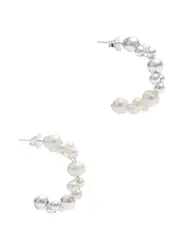 Completedworks Pearl-embellished Sterling Silver Hoop Earrings ONE SIZE