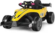 HONEY JOY Kids Ride On Car, 12V Electric Racing Truck w/Remote Control, Spring Suspension, Music, LED Lights, USB Port, Children Ride on Motorized Vehicle Toy for 3-7 Years Old (Yellow)