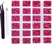 FYGEM 8000 Pieces 5 Sizes Hotfix Iron Flatback Glasses Rhinestones Crystal for DIY Project with Tweezers and Picking Pen for Bags, Shoes, Clothes and Manicure(Rose Pink, 5Size)